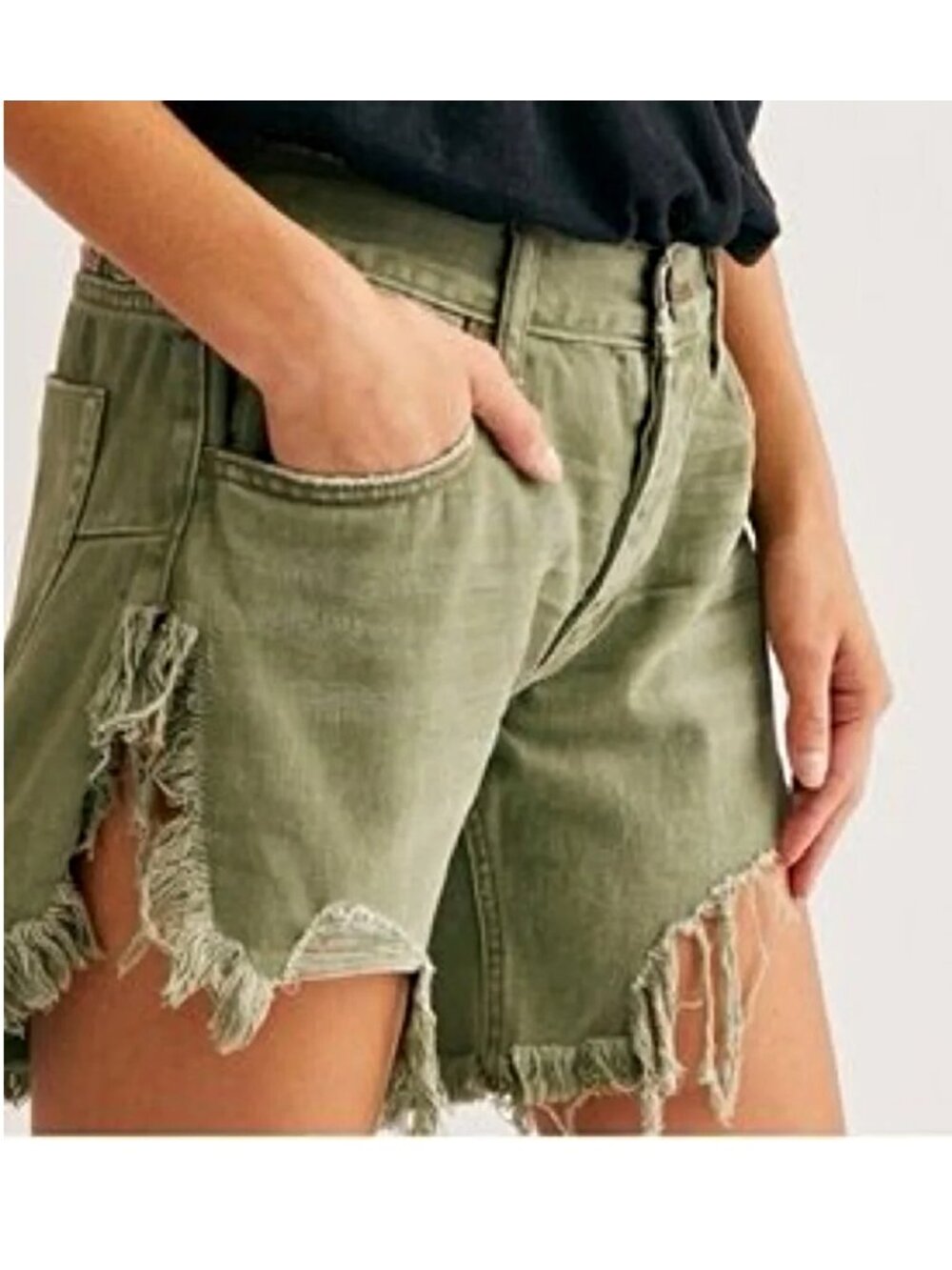One Teaspoon Free People Frankies Cutoff Denim Jean Short Khaki green distressed